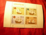 Bloc Portugalia 1980 cu seria Corabii - Expozitia Filatelica Lubrapex 80