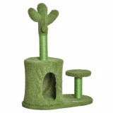 PawHut Arbore de Zg&acirc;riat &icirc;n Formă de Cactus pentru Pisici, Funie de Sisal, Mingii, Culcuș, 78 cm, Verde | Aosom Romania