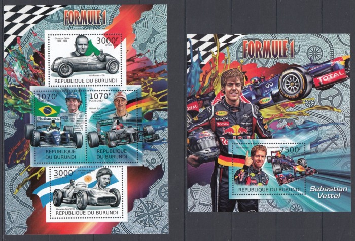 Burundi 2012- MASINI RALIURI - F1- DIVERSI PILOTI - BL+ KB - MNH