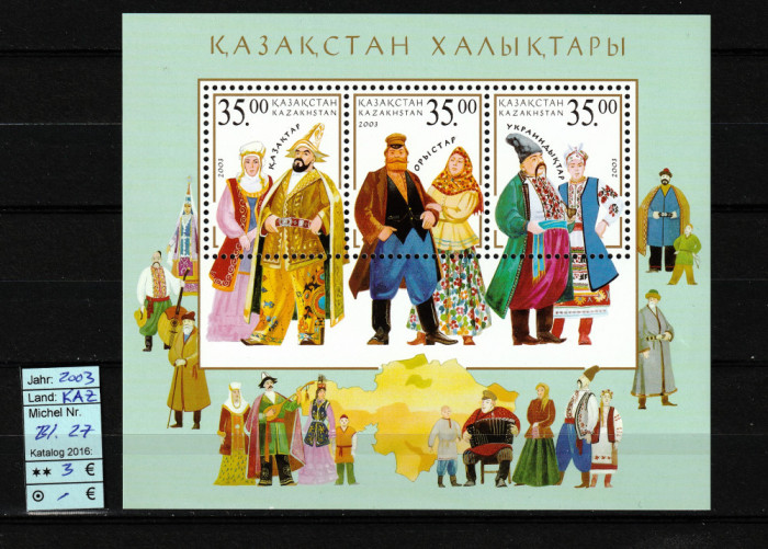 Kazahstan, 2003 | Costume tradiţionale - Porturi populare - Folclor| MNH | aph