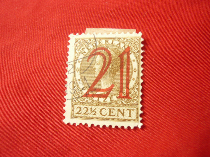 Timbru Olanda 1929 Regina Wilhelmina supratipar 21C / 22 1/2C ,stampilat