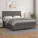 VidaXL Pat box spring cu saltea, gri, 160x200 cm, piele ecologică 3142735