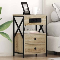 vidaXL Cabinet de noptiere cu stație de &icirc;ncărcare 2 pcs Stejar Sonoma 859463