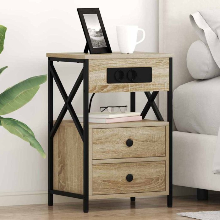 vidaXL Cabinet de noptiere cu stație de &icirc;ncărcare 2 pcs Stejar Sonoma 859463