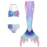 Set 3 piese Costum de baie Sirena Printesa Ariel THK&reg;, include top, slip, coada sirena, Albastru pastel, 140 cm