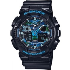 Ceas Sport Casio G-SHOCK GA-100 Black&amp;BLUE-NOU ! NEGRU MAT CRONOGRAF ACTIV !