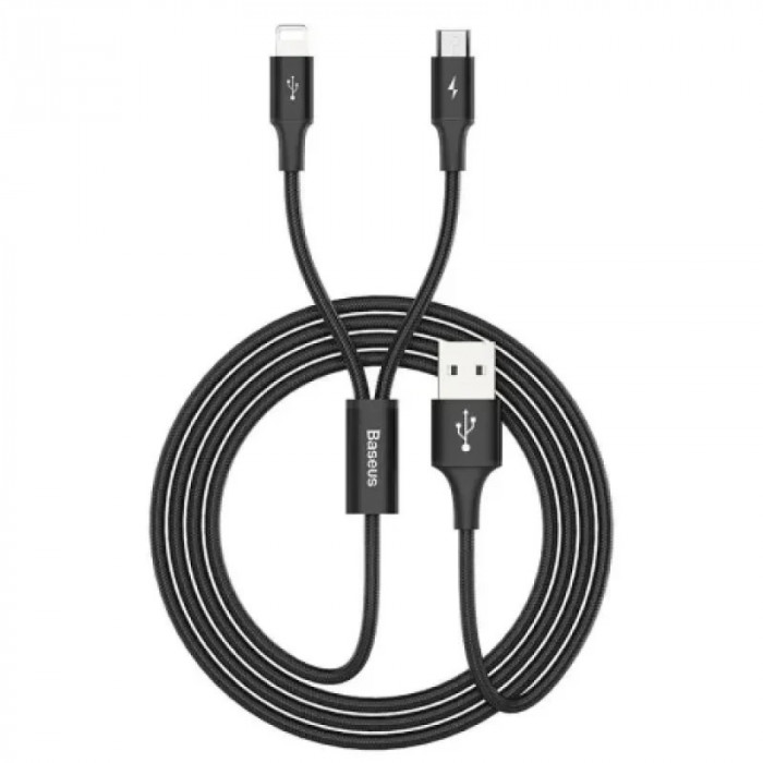 Cablu Date 2in1 Baseus Micro Usb + Lightning 3A 1.2m Negru