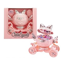 Trusa de machiaj pentru copii WePro Store, model Pisicuta, solubile in apa, luciu de buze, fard de ochi, pudra, ruj, oja, Non-Toxic, Roz