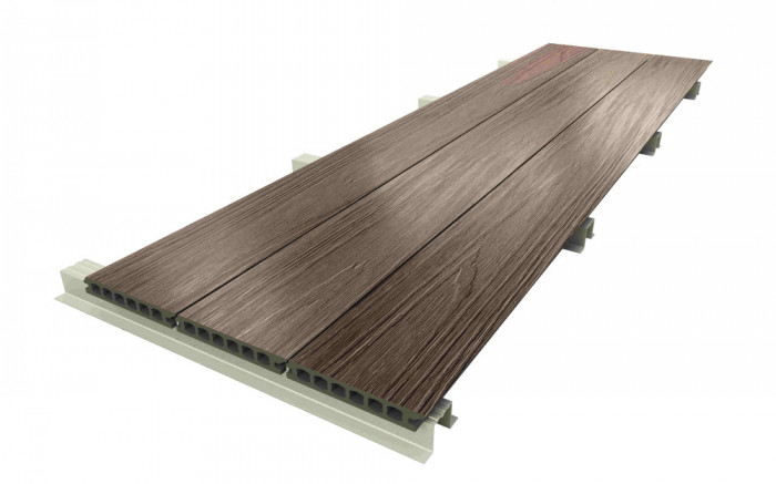 Deck terasa WPC PREMIUM, tip pardoseala/dusumea WPC, placa co extrudata, 145x22mm, maro lemn, model No Gap, solutie completa