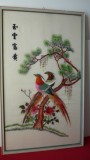 TABLOU, BRODERIE POPULARA CU FIR DE MATASE PE MATASE NATURALA, JAPONIA