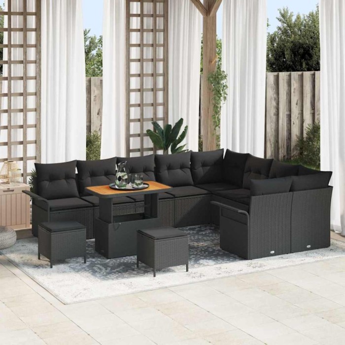 vidaXL Set de canapele pentru grădină 12 pcs Negru 90 x 55 x 71 cm 3364124