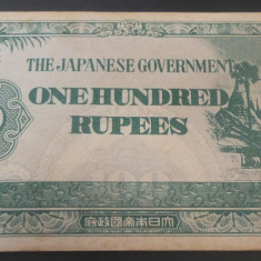 Bancnota OCUPATIE JAPONEZA IN BURMA - 100 RUPII, anul 1944 *cod 431