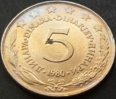 Moneda 5 DINARI / DINARA - RSF YUGOSLAVIA, anul 1980 *cod 1550 B