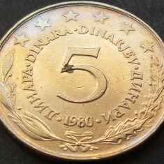 Moneda 5 DINARI / DINARA - RSF YUGOSLAVIA, anul 1980 *cod 1550 B