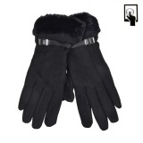 Mănuși Femei, Suede, Touchscreen, Blană Artificială, Negru, 1 Pereche, Oem