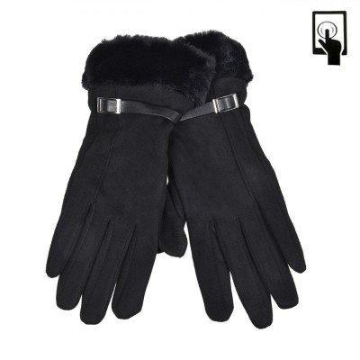 Mănuși Femei, Suede, Touchscreen, Blană Artificială, Negru, 1 Pereche foto