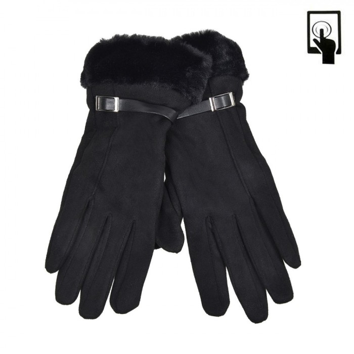 Mănuși Femei, Suede, Touchscreen, Blană Artificială, Negru, 1 Pereche