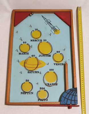 Jucarie de colectie perioada socialista 1970 - Joc Romanesc Flipper cu planete foto