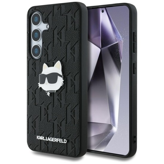 Husa Samsung Galaxy S25 Plus - Karl Lagerfeld Hardcase Monogram Leather (KLHCS25MPGKLCHPK) - Choupette Head Pin