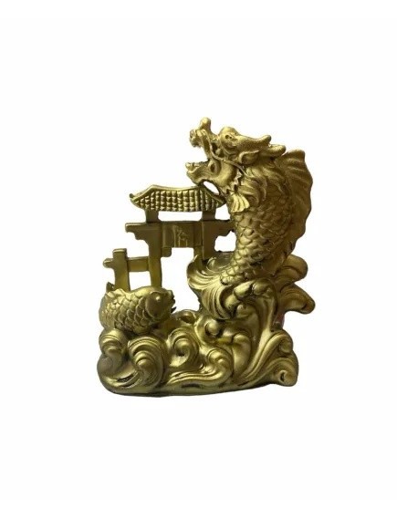 Statuieta poartă pește cu dragon din rășină 10,5 x 9 cm
