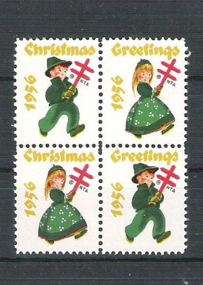 USA, Cinderella 1956 Christmas x 4, MNH L.072 foto