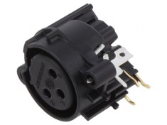 Conector XLR soclu mamă 3 pini unghi 90&deg; cu buton THT 6A