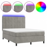 Cumpara ieftin Pat cu arcuri, saltea si LED, gri deschis, 140x200 cm, catifea