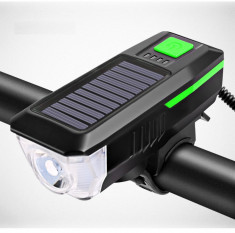 Far LED cu incarcare solara si claxon pentru bicicleta/trotineta foto