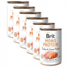 Conservă Brit Mono Protein Turkey &amp; Sweet Potato, 6 x 400 g