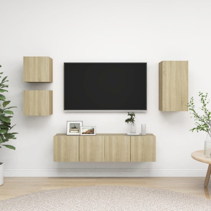 Gossi set comoda tv, 5 piese, stejar sonoma, lemn prelucrat