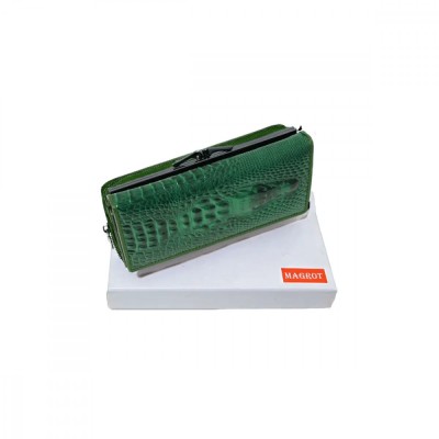 Portofel din Piele Naturală Lăcuită verde cu Model 3D Aligator - Magrot 24042 foto