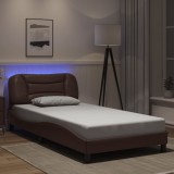 VidaXL Cadru de pat cu lumini LED, maro, 100x200 cm, piele ecologică