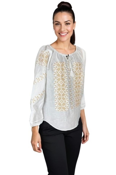 Bluza dama O25 alb/auriu , marimea L