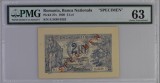 2 lei 1920 Specimen PMG63 UNC bancnota gradata