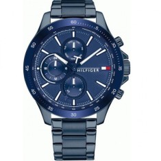 Tommy Hilfiger Bank Ceas Barbătesc 44mm Cu Baterie Cu Brățară Din Metal Albastră 1791720