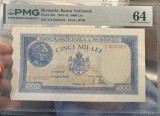 5000 lei Octombrie 1944 PMG64 UNC bancnota gradata