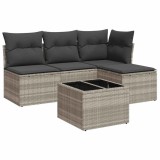 Cumpara ieftin Set canapele de gradina cu perne, 5 piese gri deschis poliratan