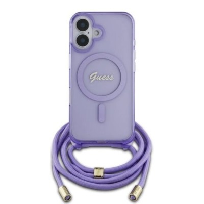 Husa pentru iPhone 16 - Guess IML Crossbody Cord Script MagSafe (GUHMP16SHCTSGNSU) - Purple foto