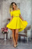 B516-9 Rochie skater asimetrica, de cocktail, cu decolteu bardot, M, S/M