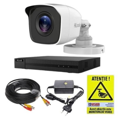 Sistem supraveghere analog Hikvision Hilook, 1 camera 2 MP, lentila 2.8mm, IR 20m, DVR 4 canale 4 MP, accesorii SafetyGuard Surveillance foto