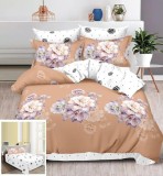 Cumpara ieftin Lenjerie Pat Agapia Sf021, Bumbac, 4 Piese, Fara Elastic, Alb, Imprimeu, Portocaliu