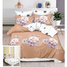 Lenjerie Pat Agapia Sf021, Bumbac, 4 Piese, Fara Elastic, Alb, Imprimeu, Portocaliu