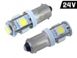 Set 2 Becuri LED 24V T4W BA9S 5 SMD Alb 6000K Auto Pozitie Semnalizare