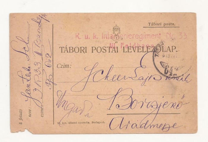 D2 Carte Postala Militara k.u.k. Imperiul Austro-Ungar ,1918