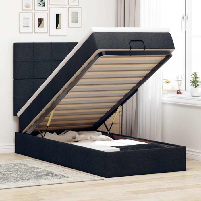 vidaXL Cadru de pat otoman cu saltea țesătură neagră 100x200cm 3313984