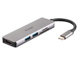 HUB extern D-LINK, porturi SD/microSD Dual Card Reader x 1, USB 3.0 x 2, HDMI x 1, conectare prin USB Type C, cablu 11.5 cm, argintiu &quot;DUB-M530&quot; (timb