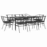 Gossi set de sufragerie de gradina 9 piese neagra sticla polirattan