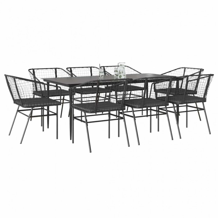 Gossi set de sufragerie de gradina 9 piese neagra sticla polirattan