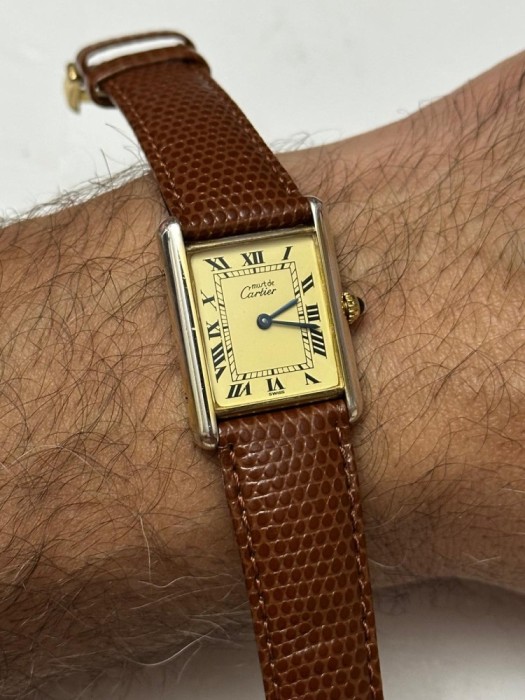 CEAS must de CARTIER TANK - Ref. 1615 - Argent Plaque Or - Vintage !