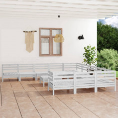 Set mobilier de gradina, 12 piese, alb, lemn masiv de pin GartenMobel Dekor